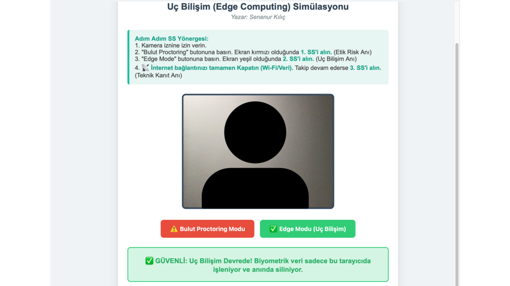 Uç bilişim yerel veri işleme simülasyon ekranı